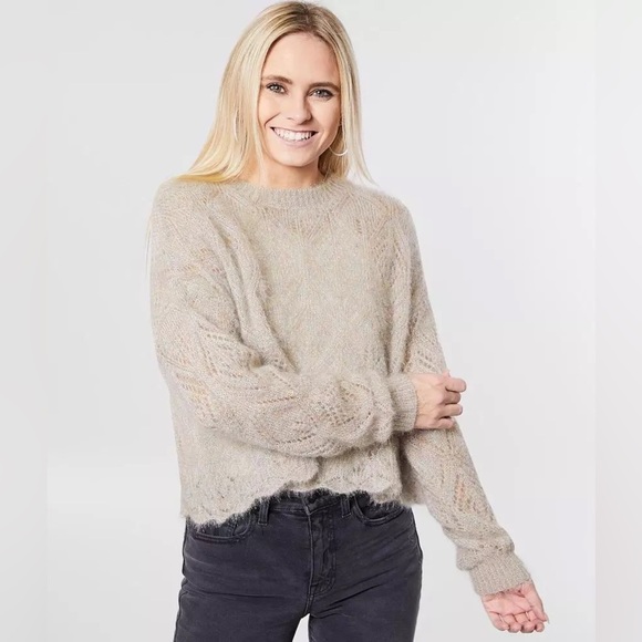 Fuzzy sweater Red by BKE Rainbow Shimmer Pointelle , soft, cropped, XL - Picture 3 of 14